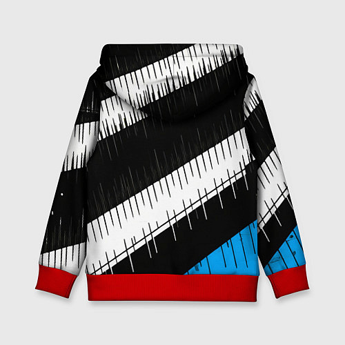 Детская толстовка Диагональные чёрно-белые полосы на синем фоне / 3D-Красный – фото 2