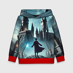Толстовка-худи детская Гарри Поттер перед Хогвартсом - нейроарт фантазия, цвет: 3D-красный