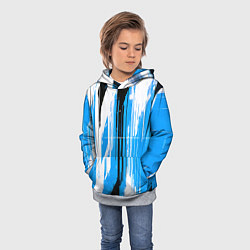 Толстовка-худи детская Вертикальные чёрно-белые линии на синем фоне, цвет: 3D-меланж — фото 2
