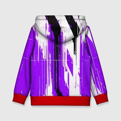Детская толстовка Вертикальные чёрно-белые линии на фиолетовом фоне / 3D-Красный – фото 2