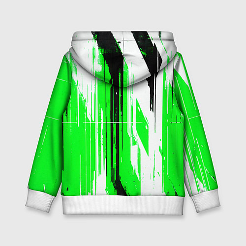 Детская толстовка Вертикальные чёрно-белые линии на зелёном фоне / 3D-Белый – фото 2