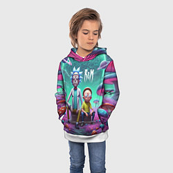 Толстовка-худи детская Рик и Морту на сказочной грибной планете - нейроар, цвет: 3D-белый — фото 2
