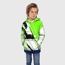 Толстовка-худи детская Diagonal black and green stripes on a white backgr, цвет: 3D-синий — фото 2