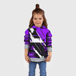 Толстовка-худи детская Diagonal black and white stripes on a purple backg, цвет: 3D-меланж — фото 2