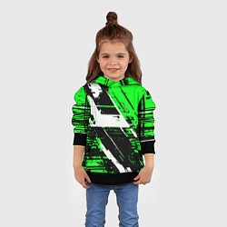 Толстовка-худи детская Diagonal black and white stripes on a green backgr, цвет: 3D-черный — фото 2