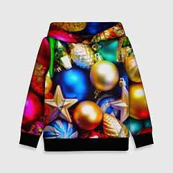 Толстовка-худи детская Новогодние украшения, цвет: 3D-черный