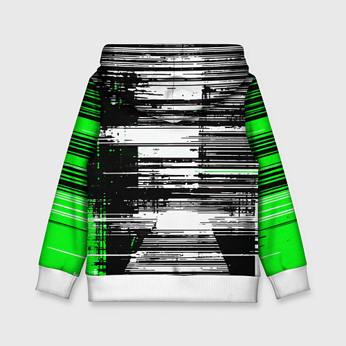 Детская толстовка Горизонтальные чёрные линии на бело-зелёном фоне / 3D-Белый – фото 2