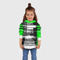 Толстовка-худи детская Горизонтальные чёрные линии на бело-зелёном фоне, цвет: 3D-белый — фото 2