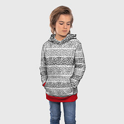 Толстовка-худи детская Полосатый узор с черно белым тигровым рисунком, цвет: 3D-красный — фото 2