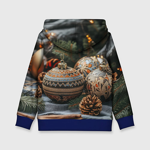 Детская толстовка Новогодние шары и шишки / 3D-Синий – фото 2