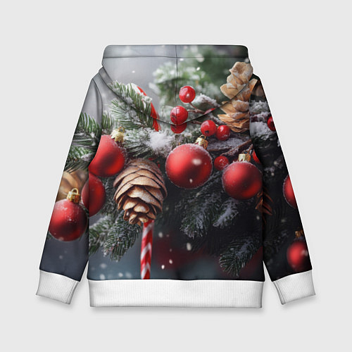 Детская толстовка Новогодние украшения на ветках / 3D-Белый – фото 2