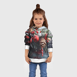 Толстовка-худи детская Новогодние украшения на ветках, цвет: 3D-белый — фото 2