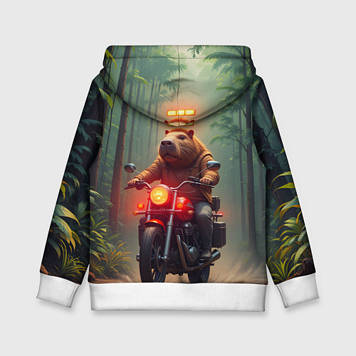 Детская толстовка Байкер капибара в джунглях / 3D-Белый – фото 2
