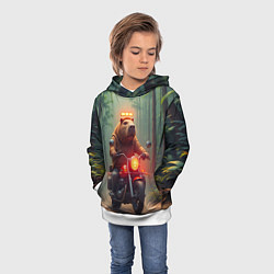 Толстовка-худи детская Байкер капибара в джунглях, цвет: 3D-белый — фото 2