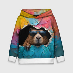 Толстовка-худи детская Капибара в стене, цвет: 3D-белый