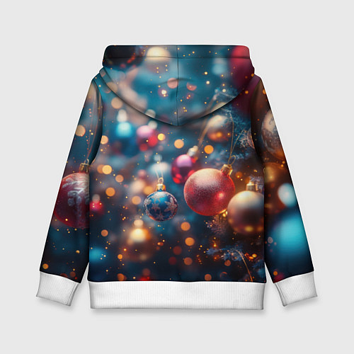 Детская толстовка Красные и синие шары на фоне елки / 3D-Белый – фото 2