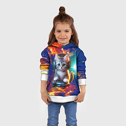 Толстовка-худи детская Удивительный мир котёнка игромана, цвет: 3D-белый — фото 2