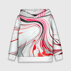 Толстовка-худи детская Волнистые чёрно-красные линии на белом фоне, цвет: 3D-белый