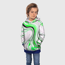 Толстовка-худи детская Волнистые чёрно-зелёные линии на белом фоне, цвет: 3D-синий — фото 2