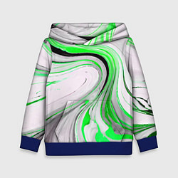 Толстовка-худи детская Волнистые чёрно-зелёные линии на белом фоне, цвет: 3D-синий