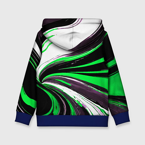 Детская толстовка Волнистые чёрно-зелёные линии на белом фоне / 3D-Синий – фото 2