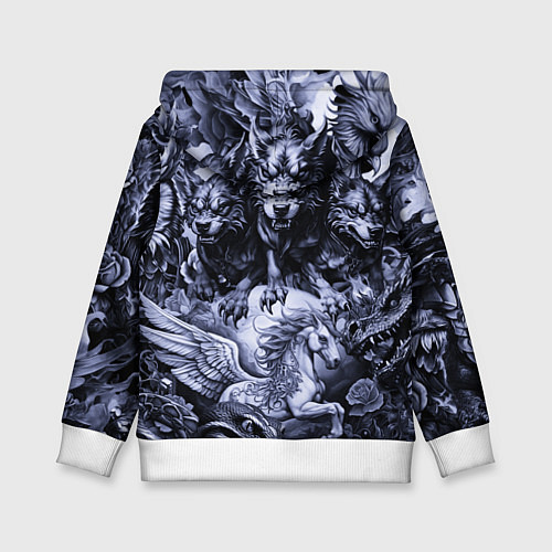 Детская толстовка Мифические существа с стиле тату / 3D-Белый – фото 2