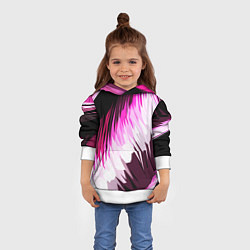 Толстовка-худи детская Бело-розовые острые полосы на чёрном фоне, цвет: 3D-белый — фото 2