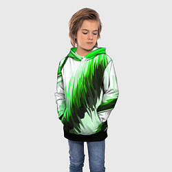 Толстовка-худи детская Чёрно-зелёные острые полосы на белом фоне, цвет: 3D-черный — фото 2