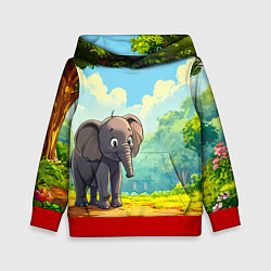 Толстовка-худи детская Слоненок в лесу, цвет: 3D-красный