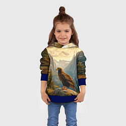 Толстовка-худи детская Орел в горах, цвет: 3D-синий — фото 2