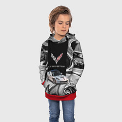 Толстовка-худи детская Chevrolet Corvette - motorsport racing team, цвет: 3D-красный — фото 2