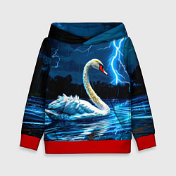 Толстовка-худи детская Лебедь на пруду в гразу, цвет: 3D-красный