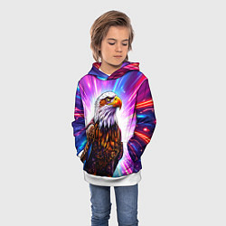 Толстовка-худи детская Орел в неоновых огнях, цвет: 3D-белый — фото 2