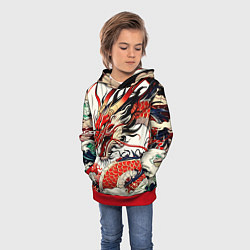 Толстовка-худи детская Красный дракон в японском стиле ирезуми, цвет: 3D-красный — фото 2