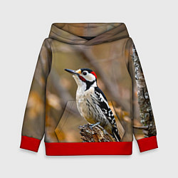 Толстовка-худи детская Дятел в лесу, цвет: 3D-красный