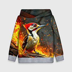 Толстовка-худи детская Дятел в огне, цвет: 3D-меланж