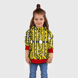 Толстовка-худи детская Чёрно-жёлтые техно полосы на белом фоне, цвет: 3D-красный — фото 2