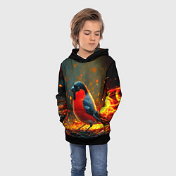 Толстовка-худи детская Снегирь в огне, цвет: 3D-черный — фото 2