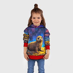 Толстовка-худи детская Тюлень в космосе, цвет: 3D-красный — фото 2