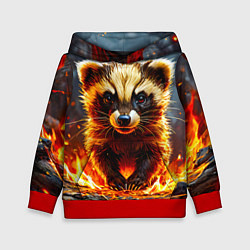Толстовка-худи детская Енот в огне, цвет: 3D-красный