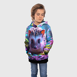 Толстовка-худи детская Ёжики в сказаочном лесу, цвет: 3D-черный — фото 2