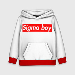 Толстовка-худи детская A real sigma boy merch meme надпись из песни в тик, цвет: 3D-красный