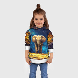 Толстовка-худи детская Слон и космическое небо, цвет: 3D-белый — фото 2