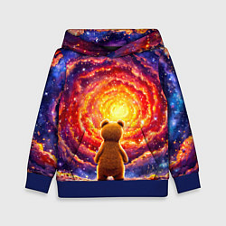 Толстовка-худи детская Медвежонок смотрит в космос, цвет: 3D-синий