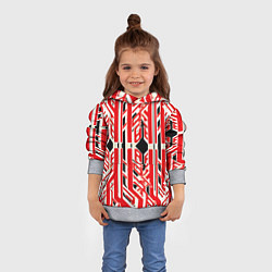Толстовка-худи детская Бело-красные техно полосы на чёрном фоне, цвет: 3D-меланж — фото 2