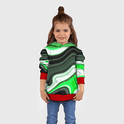 Толстовка-худи детская Волнистые горизонтальные чёрно-зелёные полосы на б, цвет: 3D-красный — фото 2