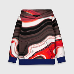 Толстовка-худи детская Волнистые горизонтальные чёрно-красные полосы на б, цвет: 3D-синий