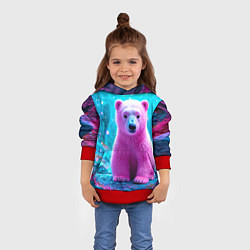 Толстовка-худи детская Белый розовый медведь, цвет: 3D-красный — фото 2