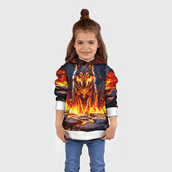 Толстовка-худи детская Волк в огненной пещере, цвет: 3D-белый — фото 2