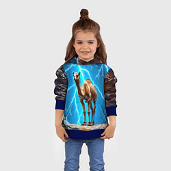 Толстовка-худи детская Верблюд и удар молнии, цвет: 3D-синий — фото 2